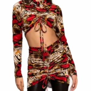 Red Velvet Snake Print Skirt Set